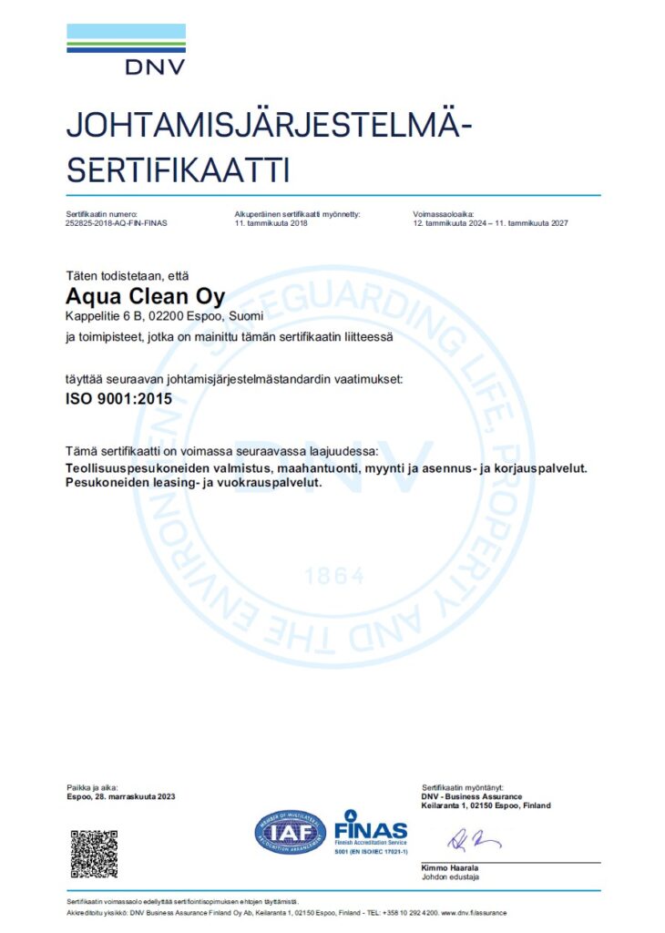 Aqua Clean Oy ISO 9001 FIN